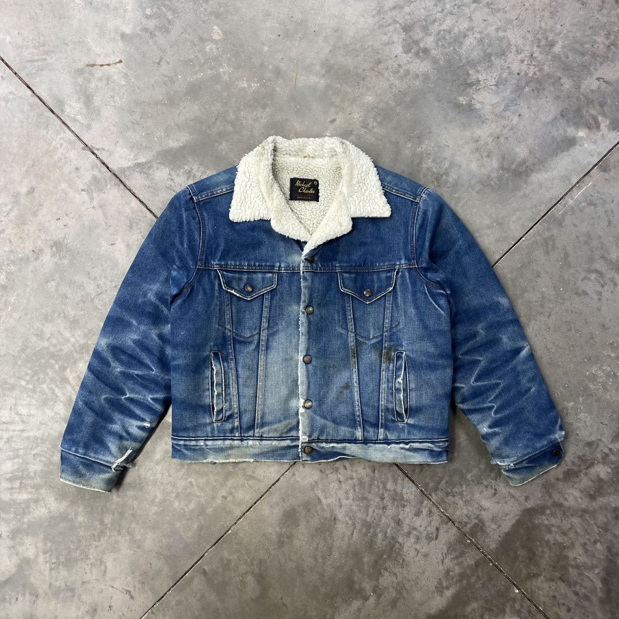 Cooper Vintage Sherpa Denim Trucker Jacket Contrast Fades Size US L / EU 52-54 / 3 - 1 Thumbnail