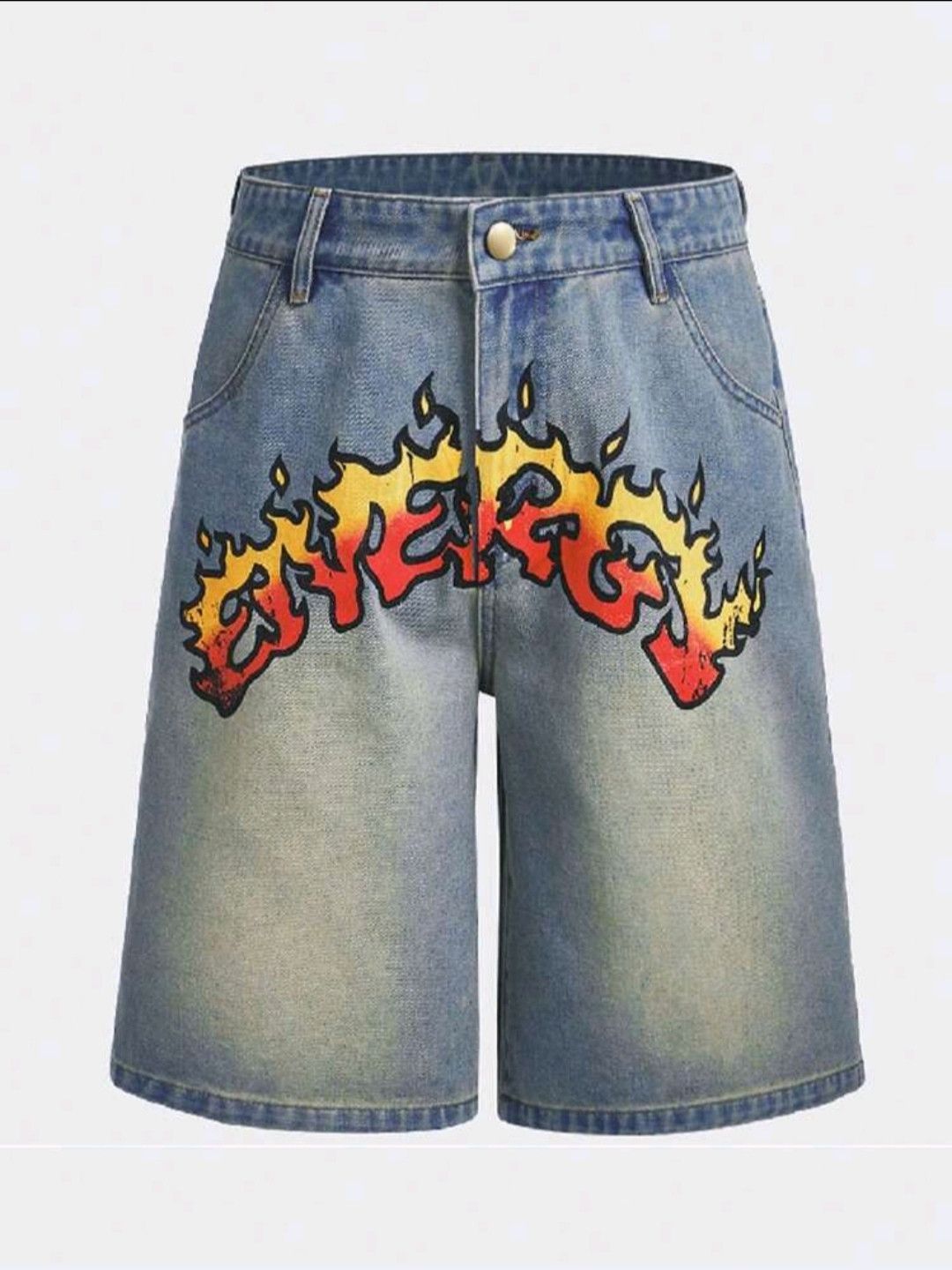Japanese Brand × Jean Flame Letter Print Baggy Jorts Street Life Size US 33 - 1 Thumbnail