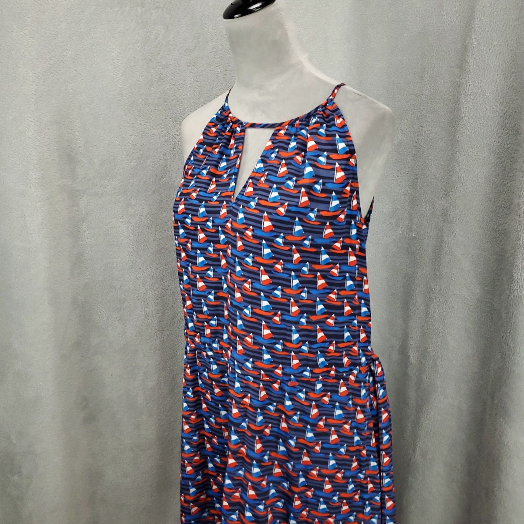 Vintage New Womens Dress Medium Abstract Artsy Tammi Sailboats Keyhole Belted Pixly Size M / US 6-8 / IT 42-44 - 2 Thumbnail