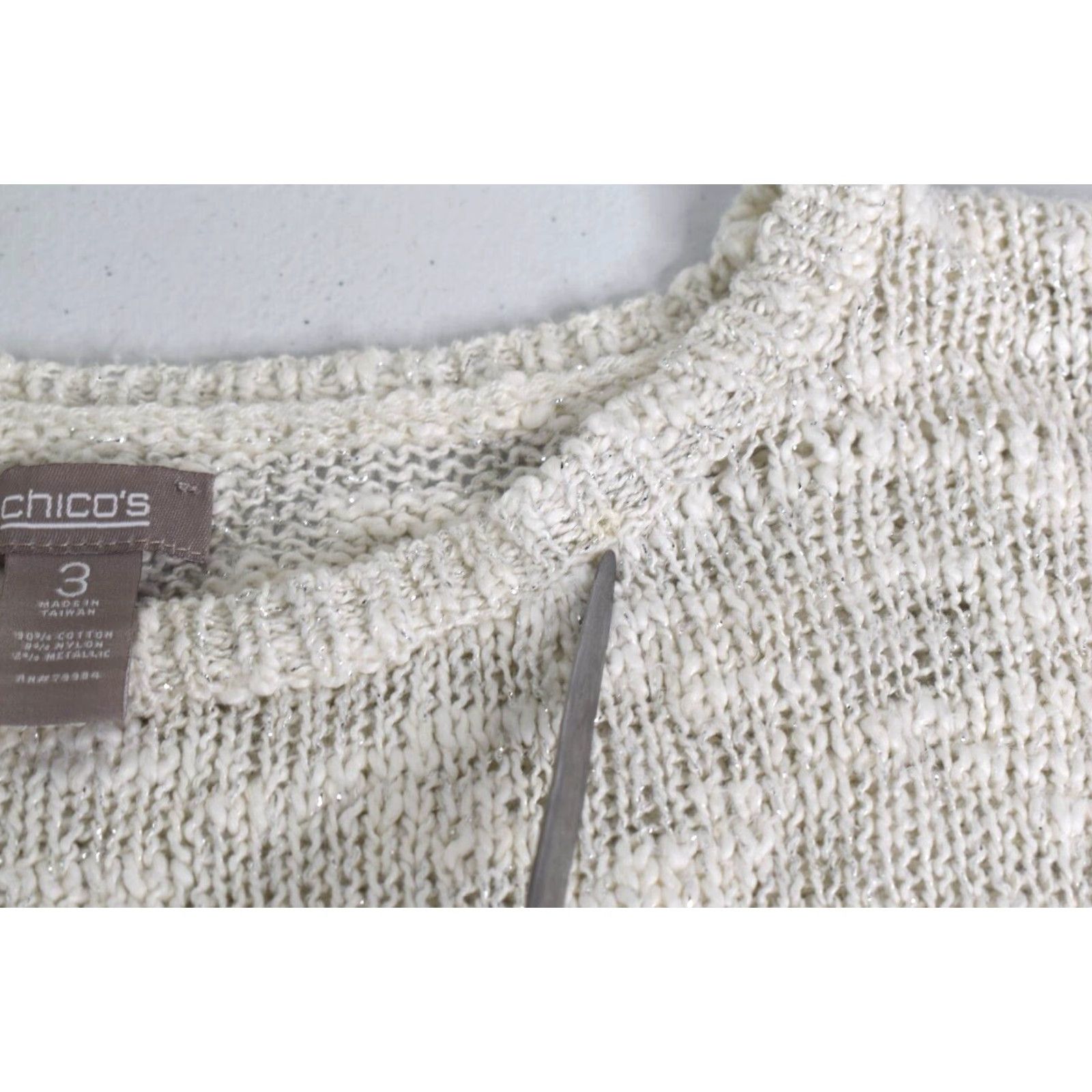 Vintage Chicos Shirt Sweater Short Sleeve Open-Knit Round Neck White Size 3 Womens Regular Pullover Size XS / US 0-2 / IT 36-38 - 3 Thumbnail