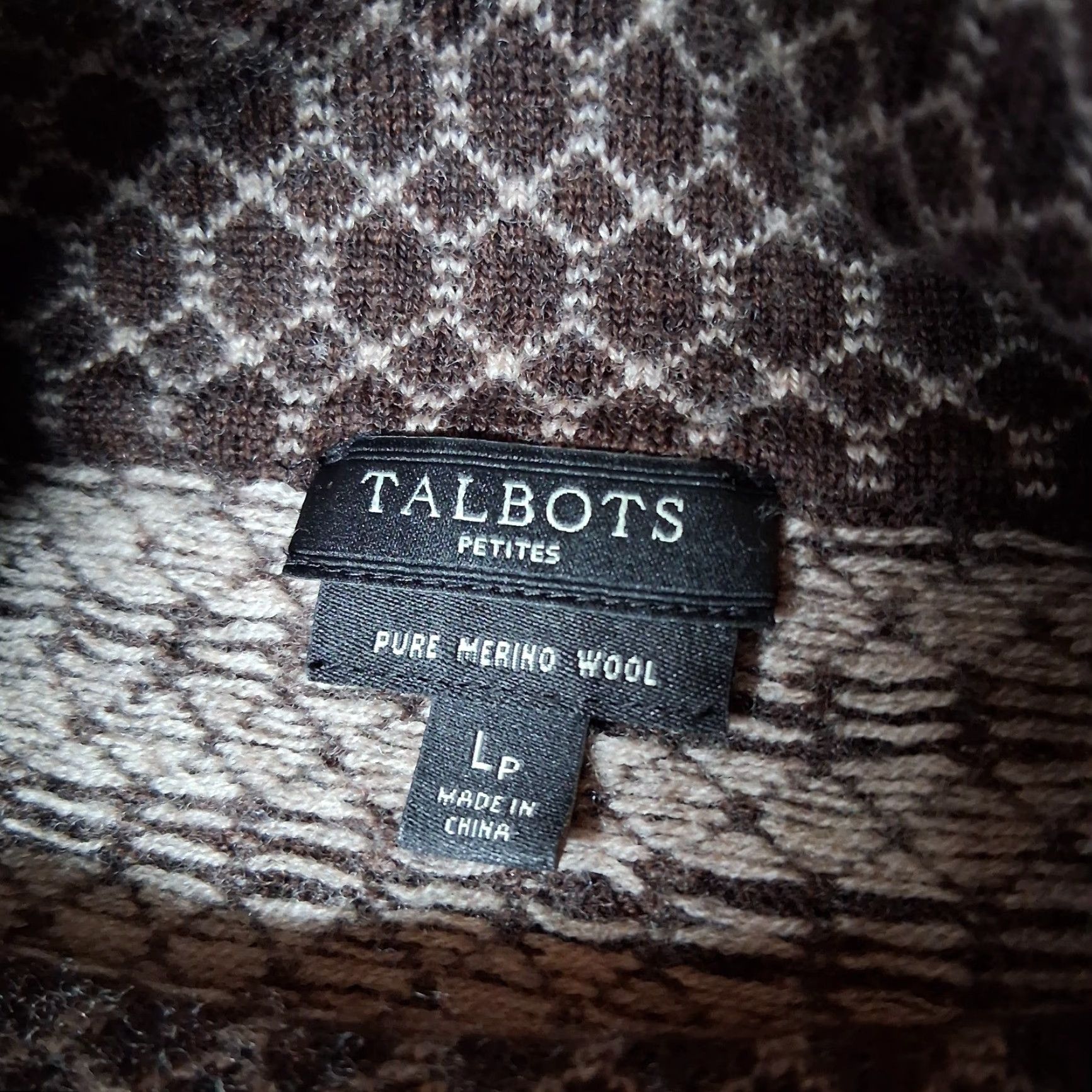 Talbots Talbots Petites Merino Wool Sweater Women PL Brown Geometric Nature Casual 3/4 Sleeve High Neck Pullover Winter Fall Spring Knit Dry Clean Only Mens? Size L / US 10 / IT 46 - 3 Thumbnail