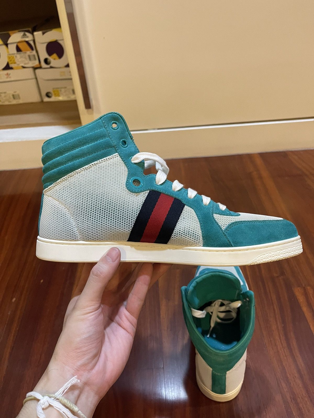 Gucci High Top Suede Mesh Green Size US 8.5 / EU 41-42 - 19 Thumbnail