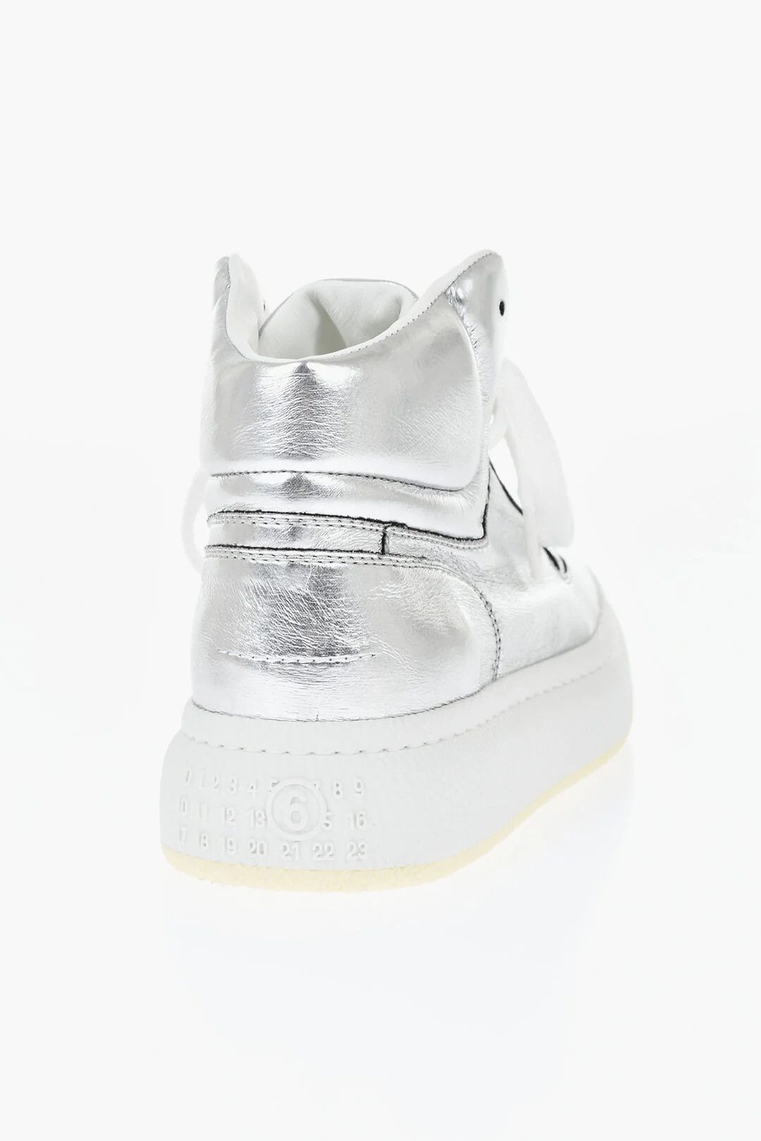 Maison Margiela og1mm0426 Eco-Leather Lamé Hi-Top Sneakers in Silver Size US 7 / IT 37 - 2 Thumbnail