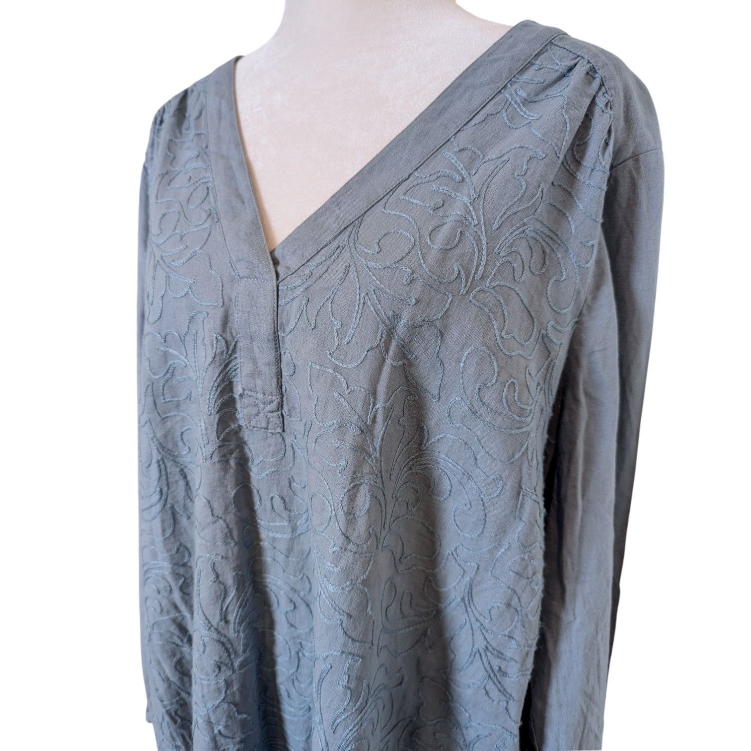 Other Soft Surroundings Lilith Arona Blue Embroidered Linen Tunic Size XL / US 12-14 / IT 48-50 - 3 Thumbnail