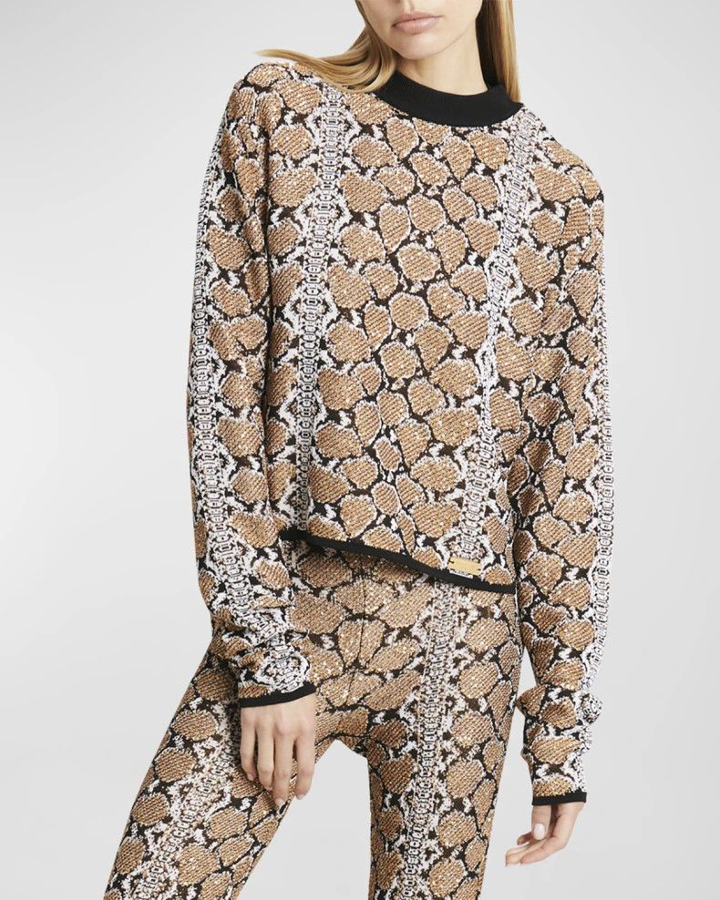 Balmain o1s1wg110825 Python Knit Sweatshirt in Brown Size XL / US 12-14 / IT 48-50 - 5 Thumbnail