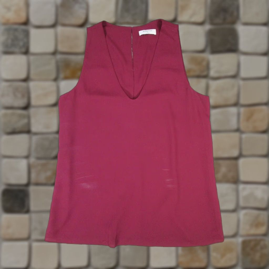 Vintage Babaton Tank Top Womens Small Red V-Neck Pullover Cropped Sleeveless Polyester Shirt Cup? Size S / US 4 / IT 40 - 1 Thumbnail