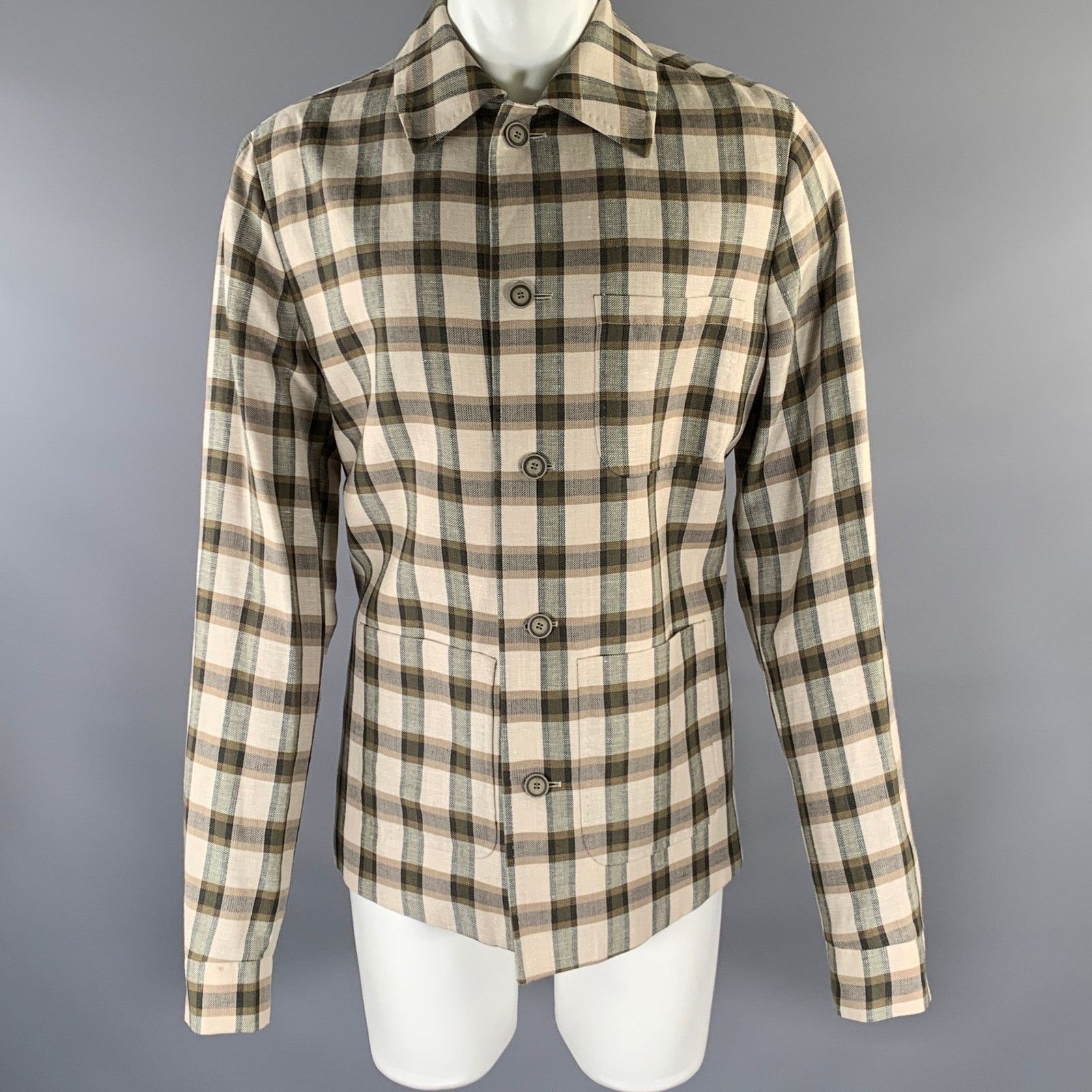 Other KLEIN EPSTEIN & PARKER M Tan Olive Plaid Wool Blend Coat Size US M / EU 48-50 / 2 - 1 Thumbnail