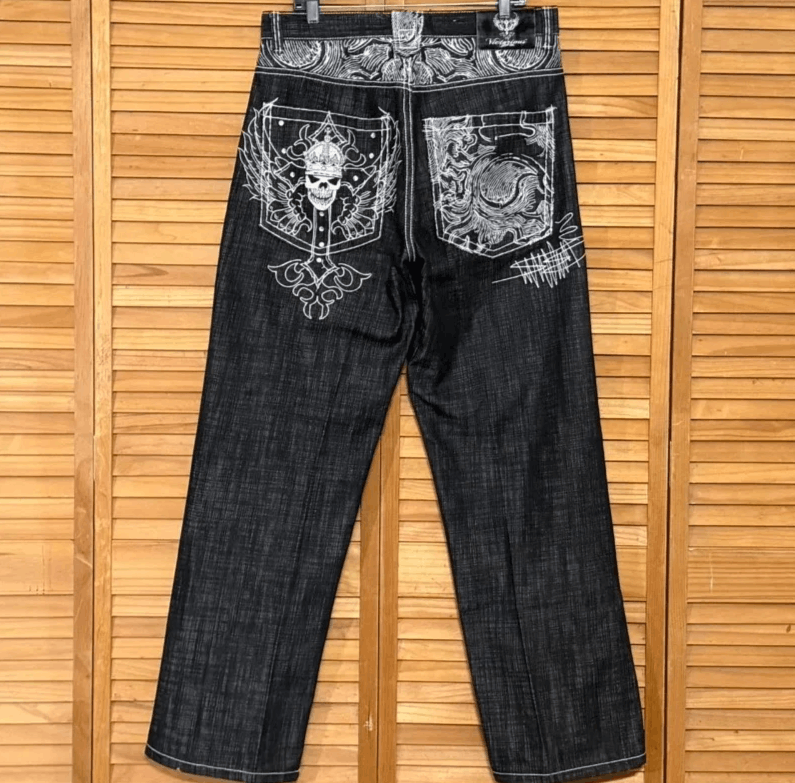 Japanese Brand Skull Pattern Embroidered Washed Jeans Size US 32 / EU 48 - 1 Thumbnail