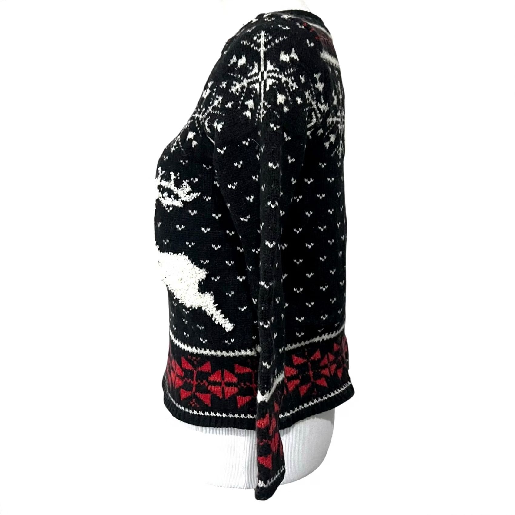 J. Jill VINTAGE J.Jill Sweater Fair Isle Black White Reindeer Holiday Christmas Cardigan XS Petite Women XS Black Fair Isle Reindeer Christmas Womens Size XS / US 0-2 / IT 36-38 - 5 Thumbnail