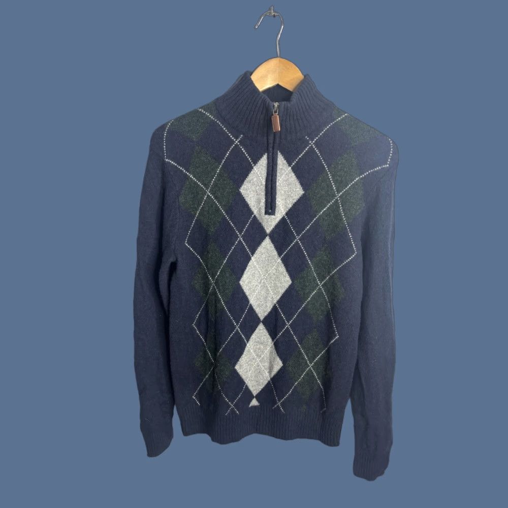 J.Crew J.Crew Sweater Mens M Blue Argyle 1/4 Zip Mock Neck Lambswool Pullover Knit Size US M / EU 48-50 / 2 - 1 Thumbnail
