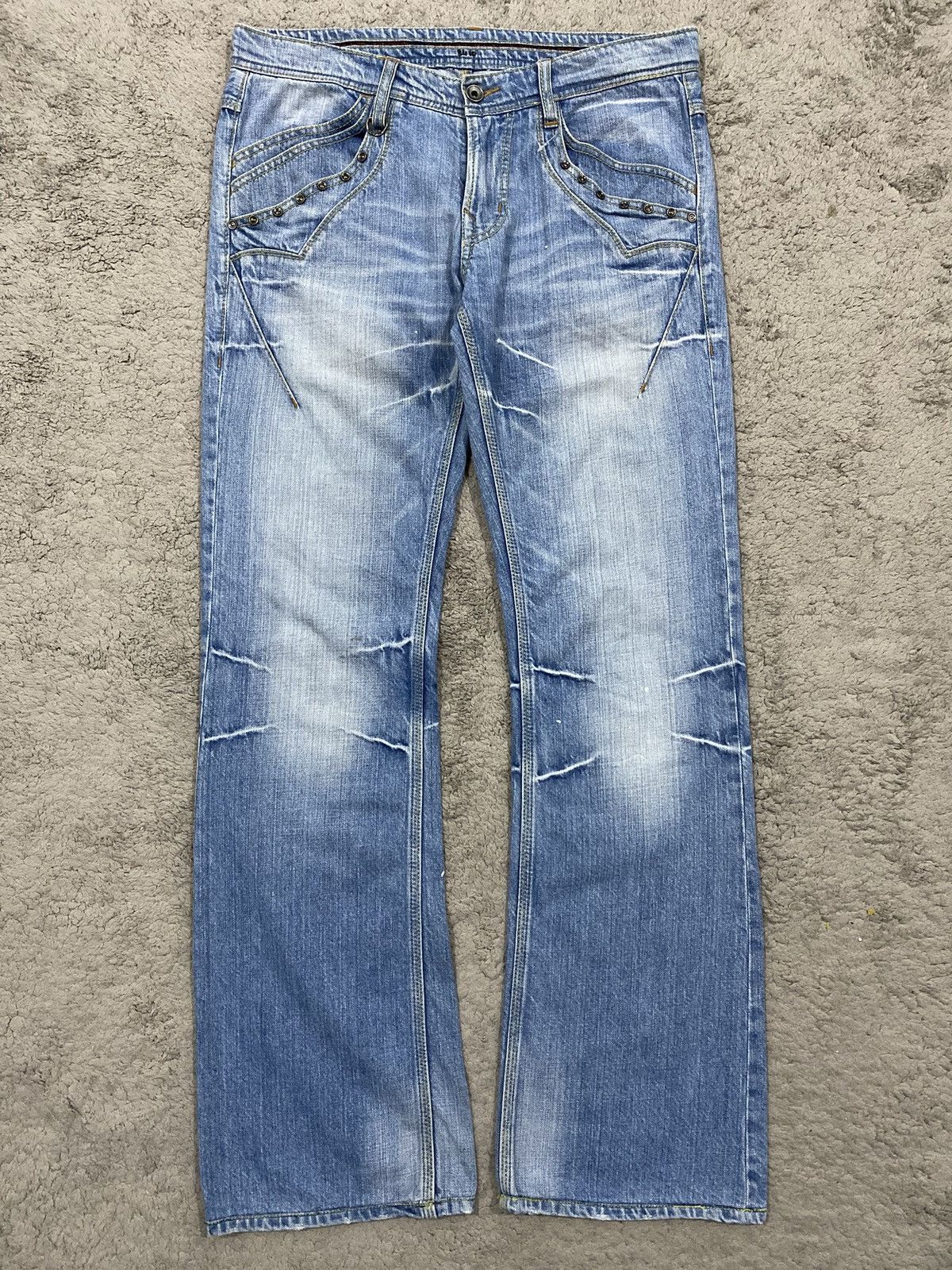 If Six Was Nine Nicole Club For Men Flared Studded Punk Style Jeans Denim Size US 34 / EU 50 - 2 Thumbnail