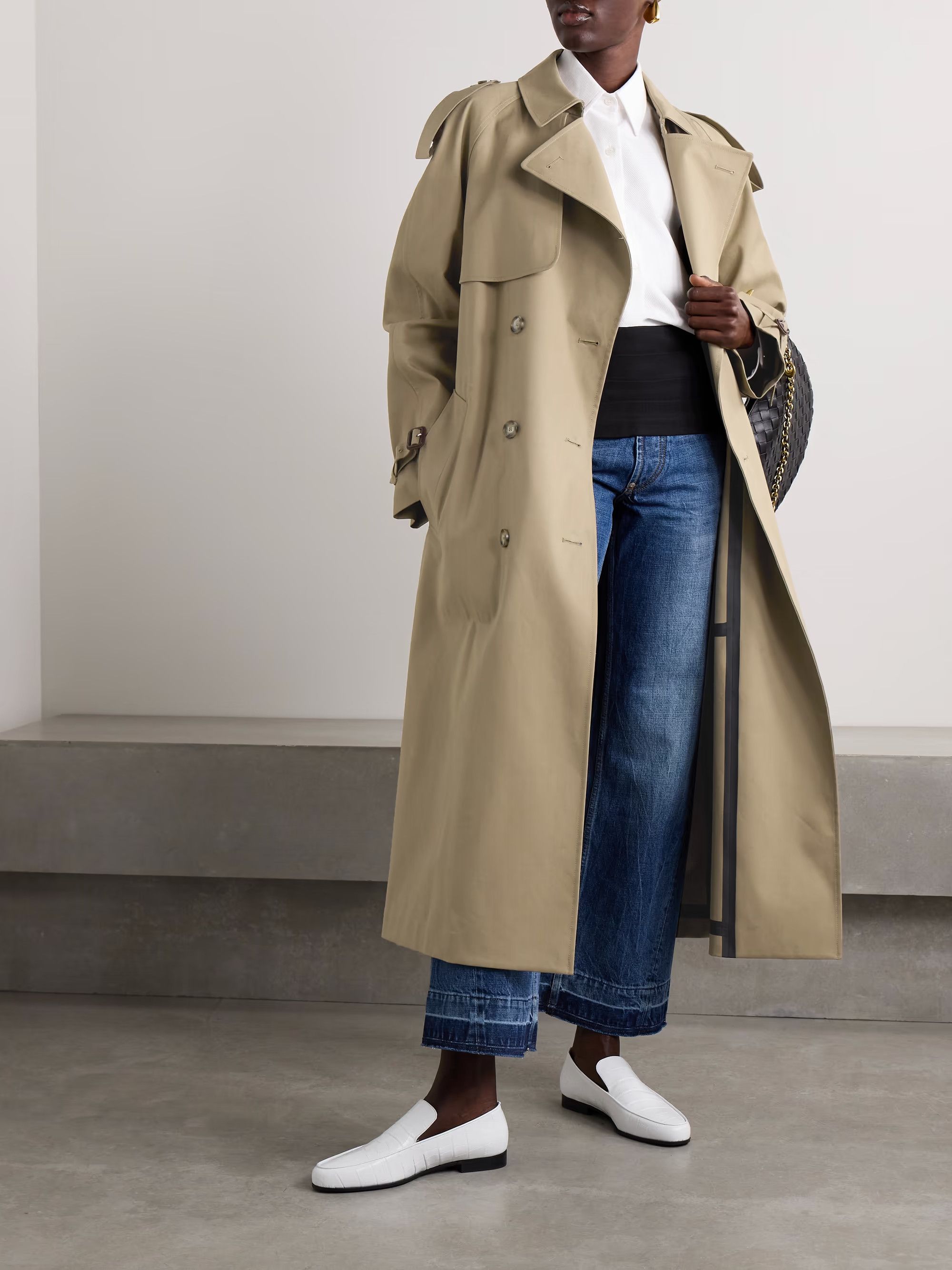 Stella McCartney o1s22i1n1024 Cotton Double Breasted Trench Coat in Khaki Size M / US 6-8 / IT 42-44 - 2 Thumbnail