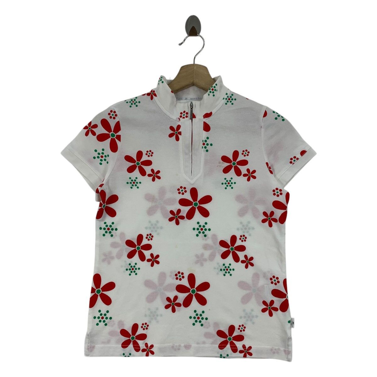 Courreges × Vintage Vintage COURREGES half zipper full print tee Size XS / US 0-2 / IT 36-38 - 1 Thumbnail