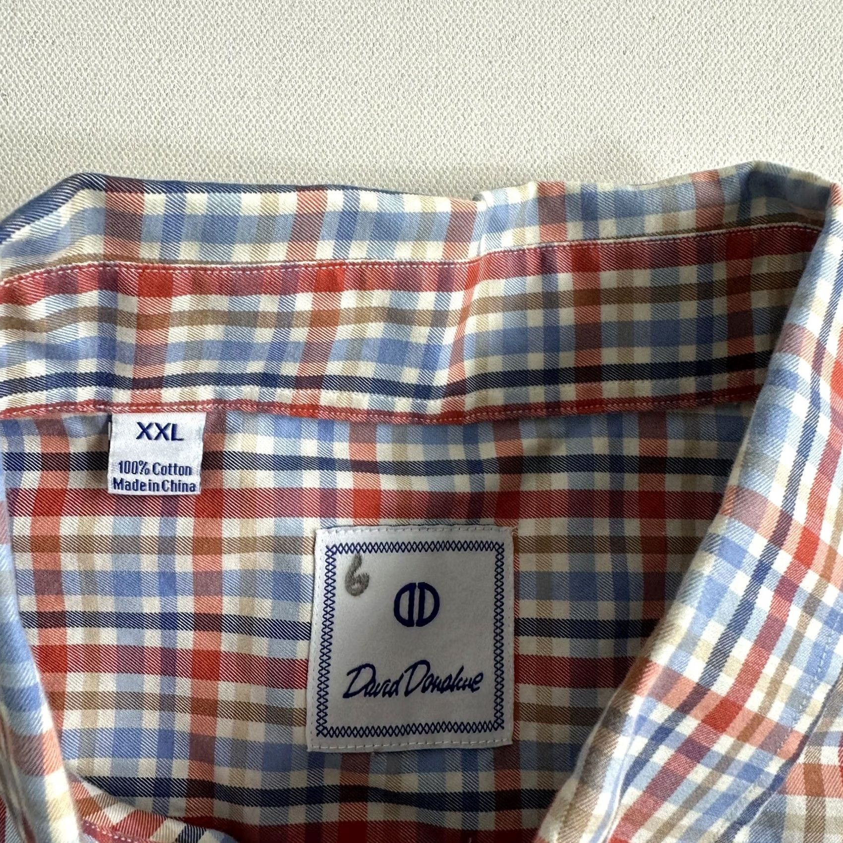 David Donahue David Donahue Dress Shirt Mens 2XL Plaid Button Up Long Sleeve Tartan Blue Multicolor Pattern Casual Formal Business Shirt Size 48R - 6 Thumbnail