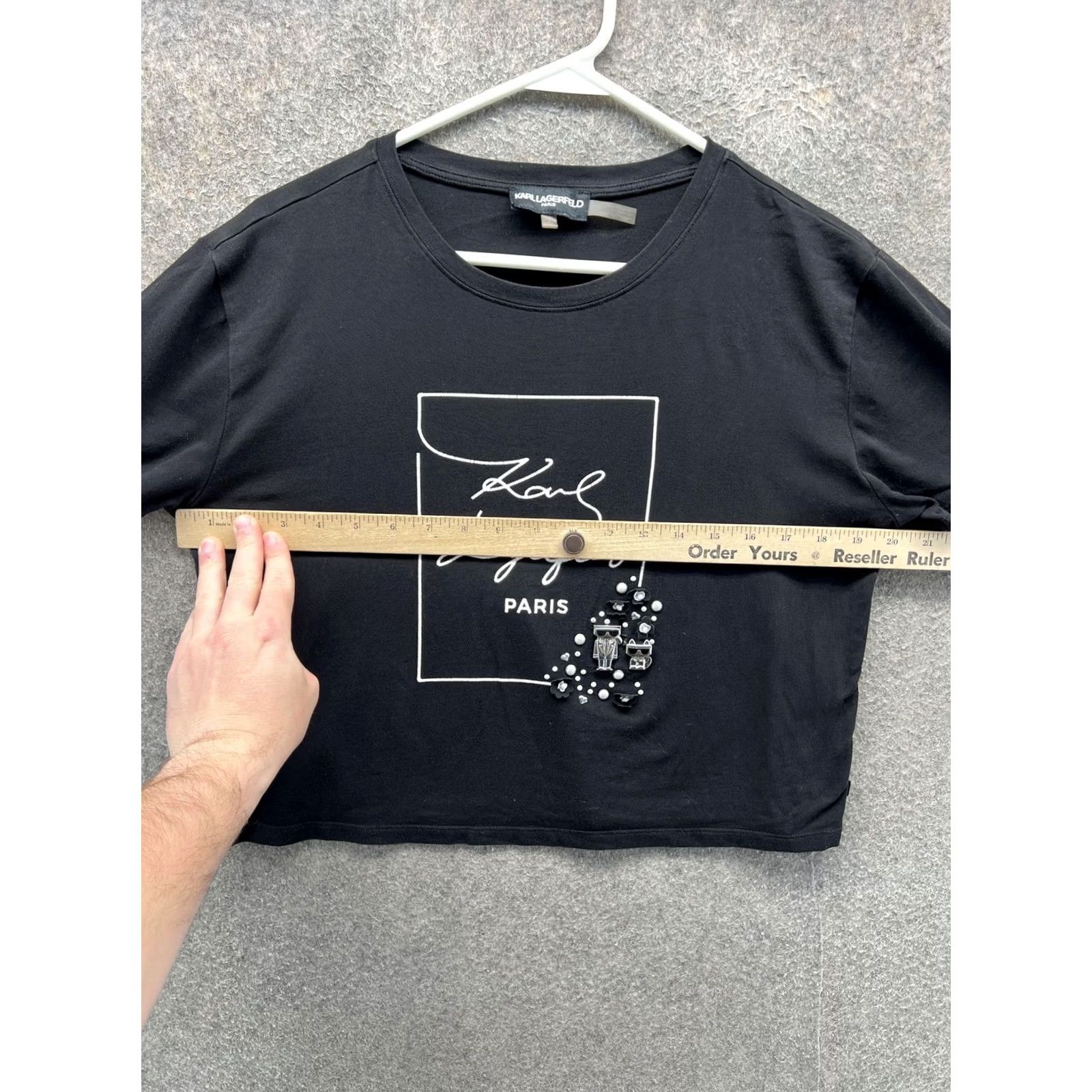 Karl Lagerfeld Karl Lagerfeld Paris Shirt Womens Small Black Cropped Beaded Embellished Top Size S / US 4 / IT 40 - 4 Thumbnail