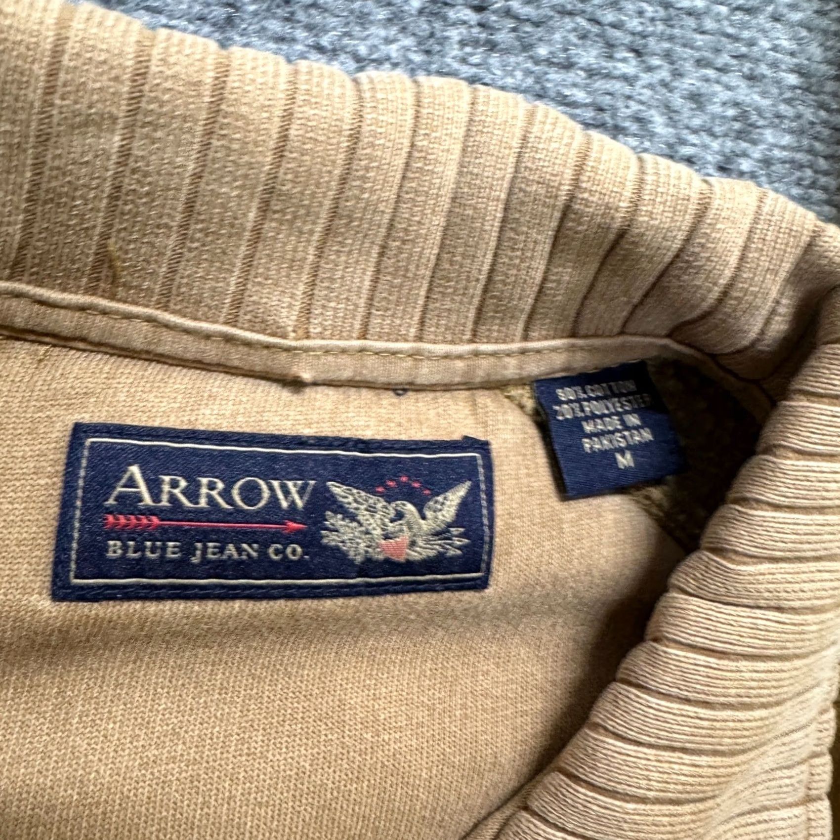 Arrow Arrow Basic Jacket M Beige Cotton Blend Full Zip Collared Men Size US 31 - 4 Thumbnail