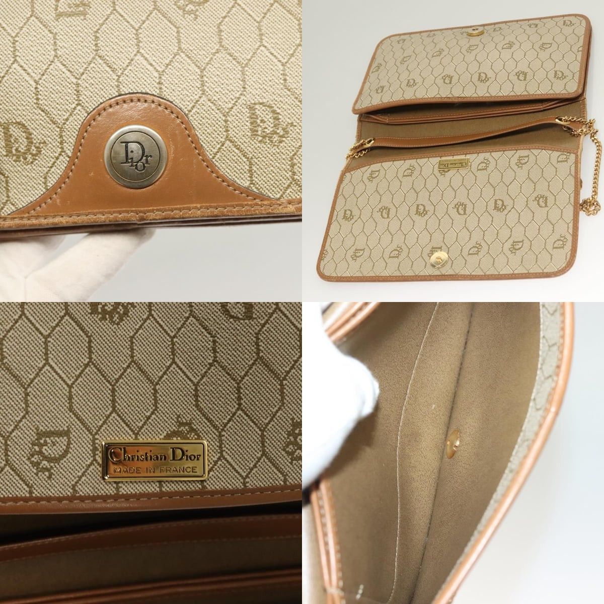 Dior DIOR Honeycomb Canvas Chain Shoulder Bag Pvc Beige Gold Size ONE SIZE - 11 Thumbnail