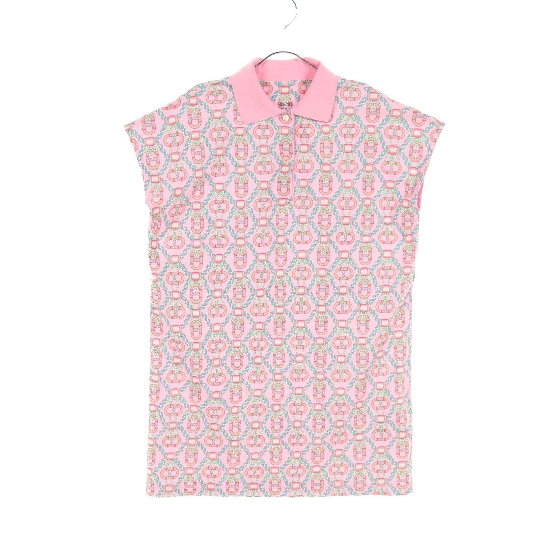 Hermes Hermes Kanoe Polo Shirt One Piece French Sleeve All-Over Pattern Cotton Pink Multicolor Size ONE SIZE - 1 Thumbnail