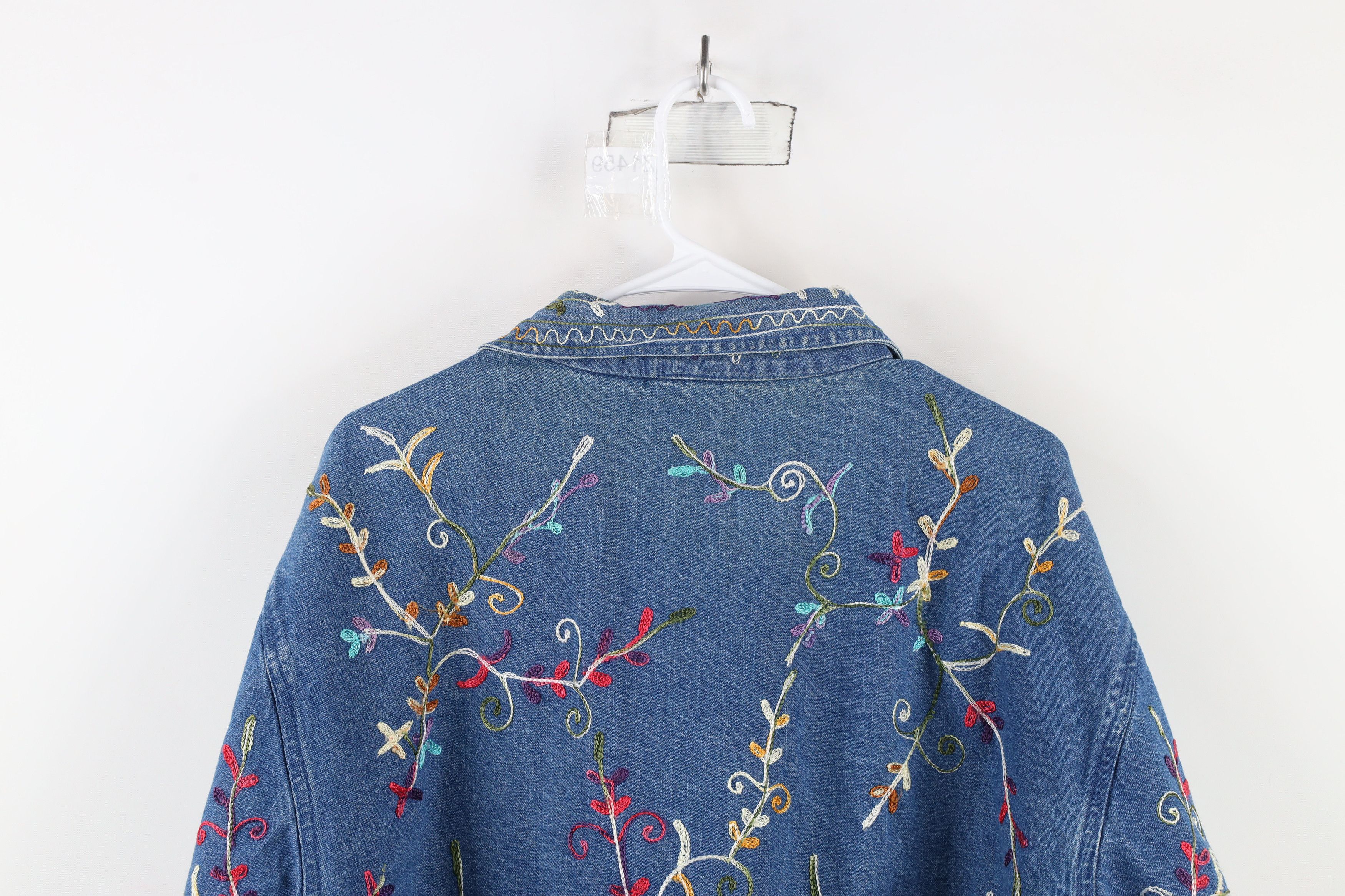 Vintage Vintage 90s Y2K Fairy Bella Embroidered Flower Denim Jacket Size XXL / US 16-18 / IT 52-54 - 11 Thumbnail