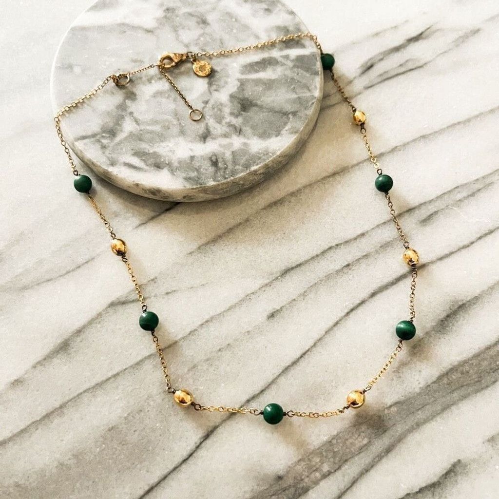 J.Crew J. Crew Beaded Necklace Green Gold Toned Metal Beaded Size ONE SIZE - 1 Thumbnail