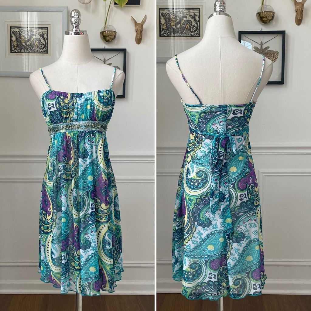 Other Y2K City Triangles Mini Dress Teal Purple Yellow Empire Wais Size S / US 4 / IT 40 - 1 Thumbnail