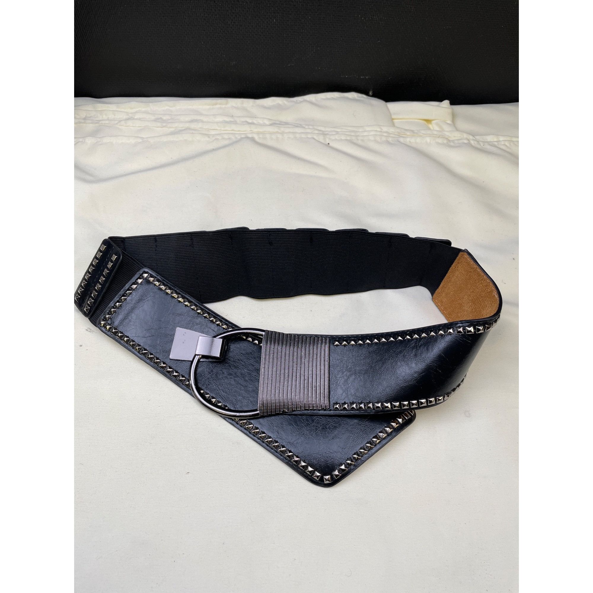 Other Punk Belt Womens Black Leather Elastic Studded Size M SKU 65 Size ONE SIZE - 1 Thumbnail