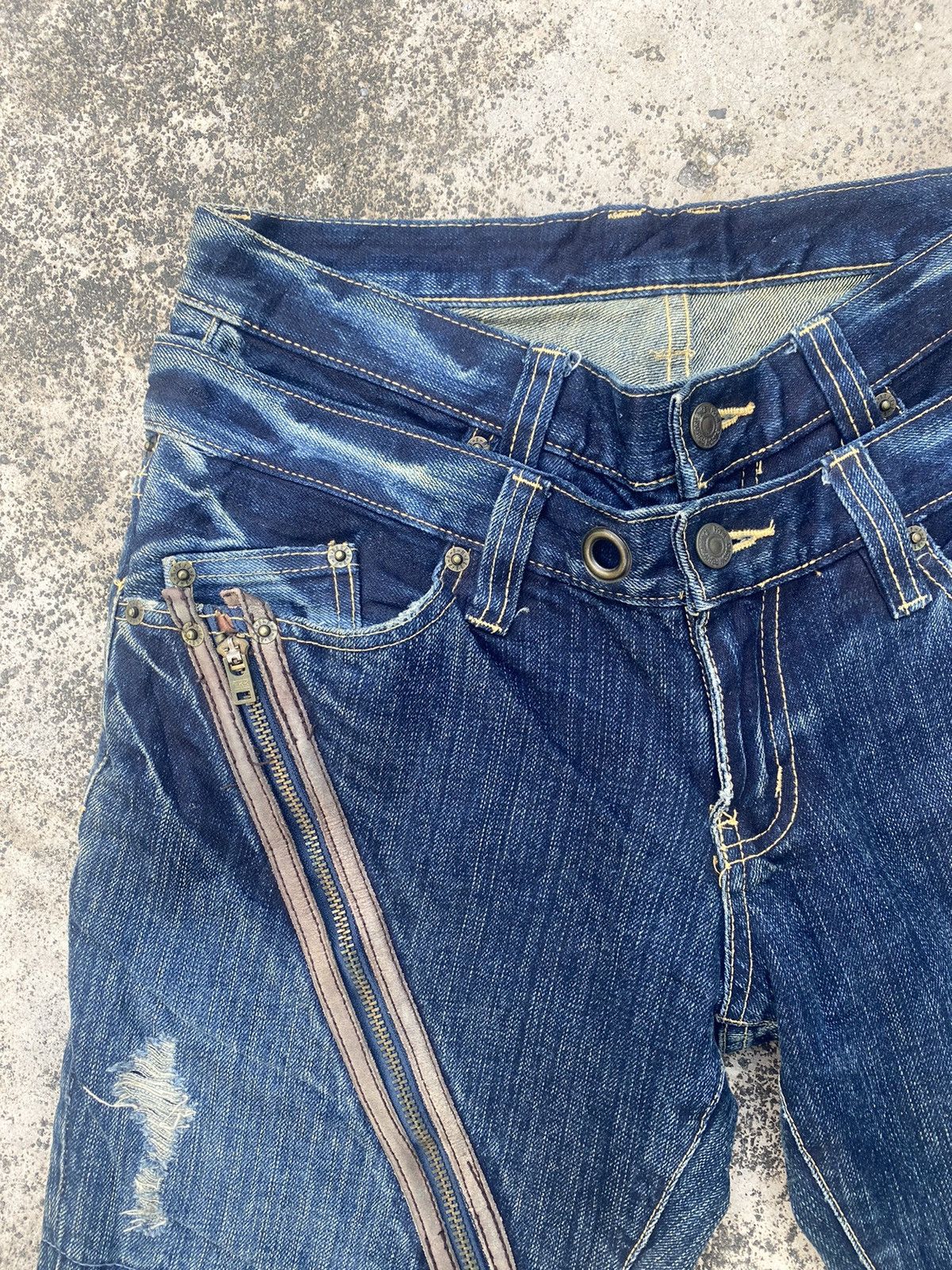 If Six Was Nine × Japanese Brand × PPFM PPFM Double Waist Distressed Zipper Denim Jeans Size US 31 - 4 Thumbnail