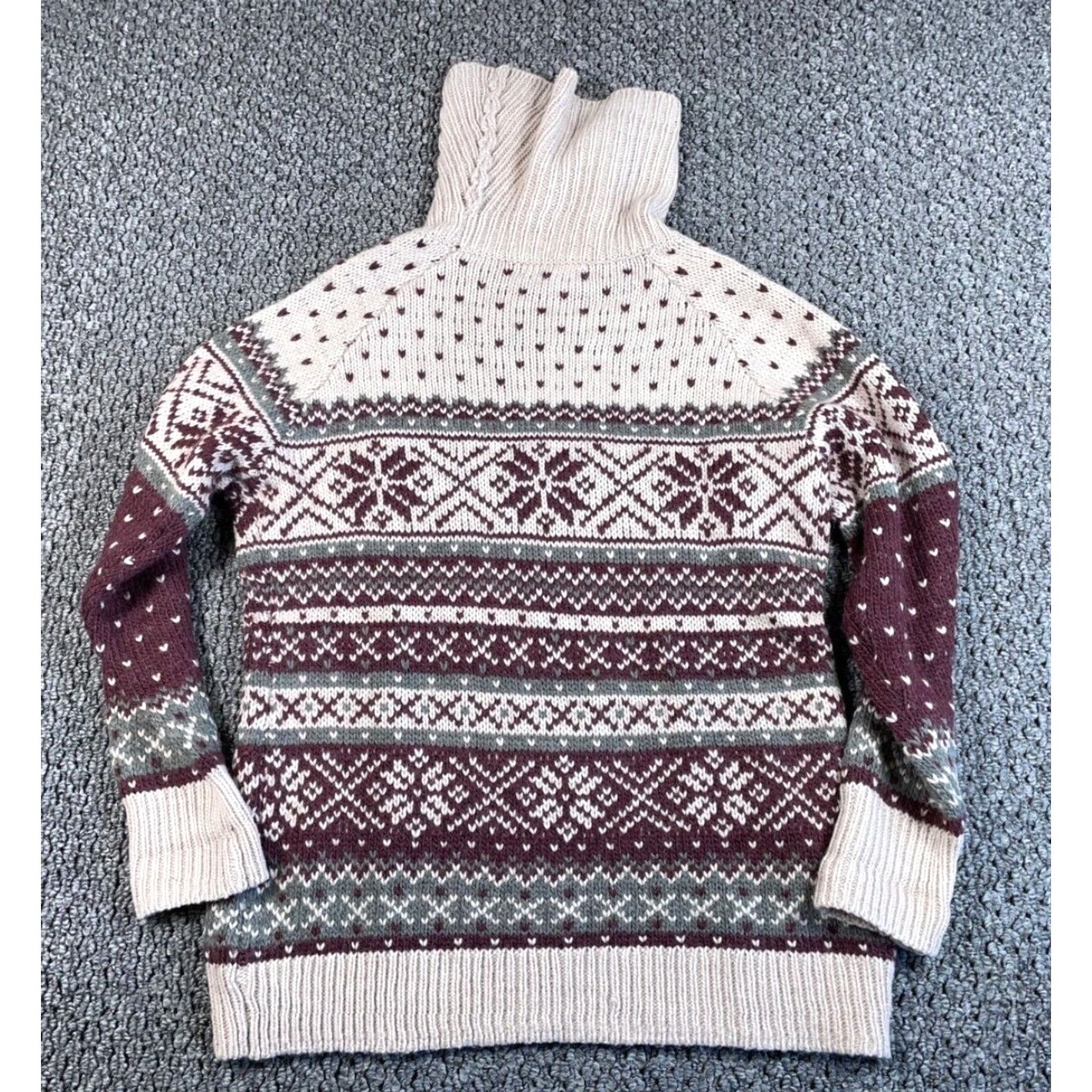 Vintage Guide Series Wool Alpaca Turtleneck Sweater Women XL Beige Geometric Pattern 80s Hipster Retro Ski Pullover Womens Size XL / US 12-14 / IT 48-50 - 2 Thumbnail