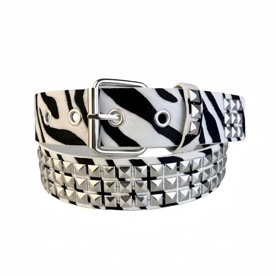 Japanese Brand Zebra Print Studded Belt 110 cm Size ONE SIZE - 1 Thumbnail