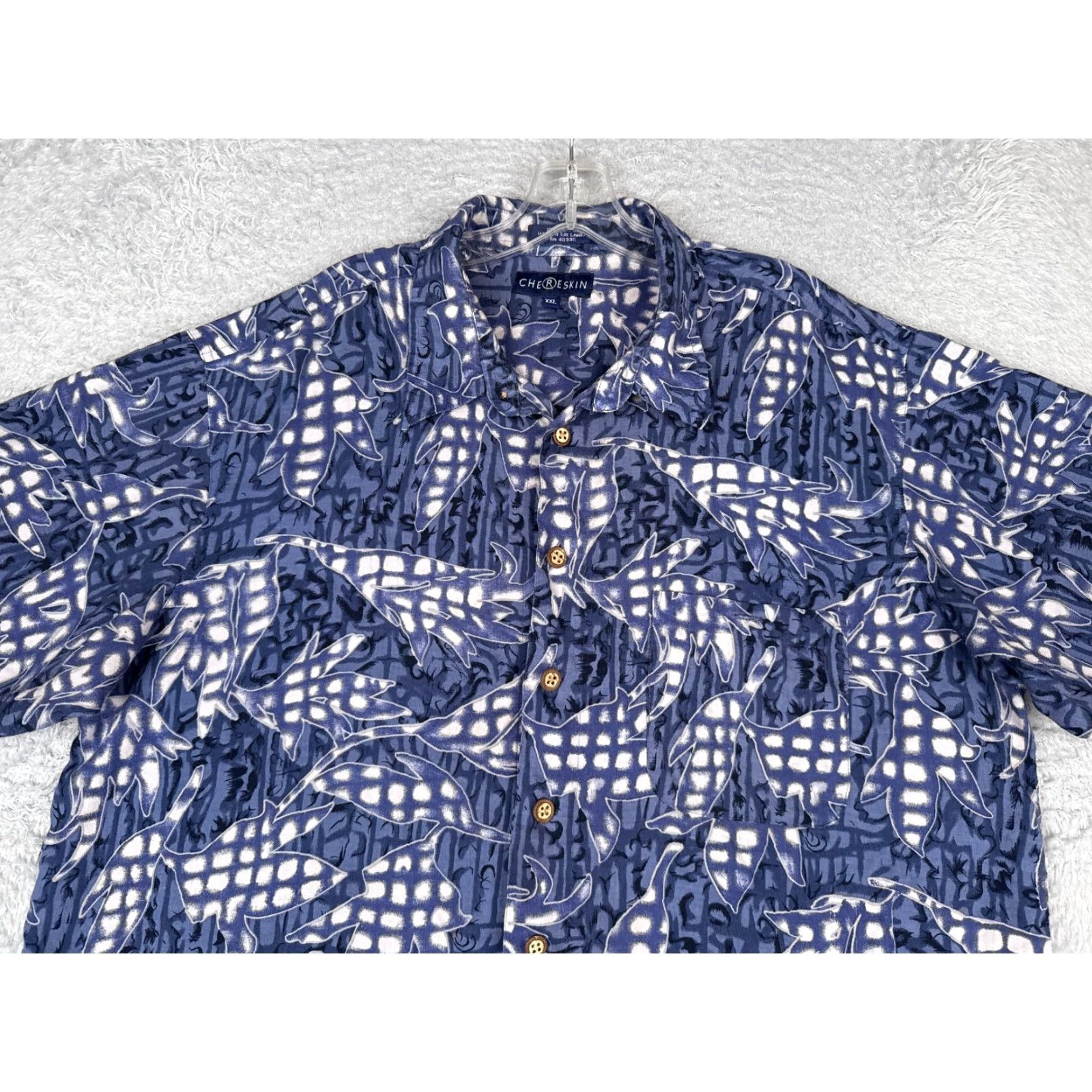 Vintage Chereskin Shirt Mens 2XL Blue Floral Leaf Cotton Button Up Hawaiian Shirt Casual Beach Resort Aloha Kimono Size US XXL / EU 58 / 5 - 4 Thumbnail