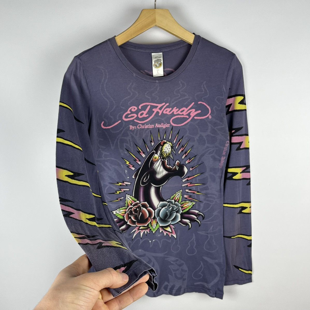 Ed Hardy Vintage Ed Hardy rare AOP panther longsleeve 90’s Size L / US 10 / IT 46 - 4 Thumbnail