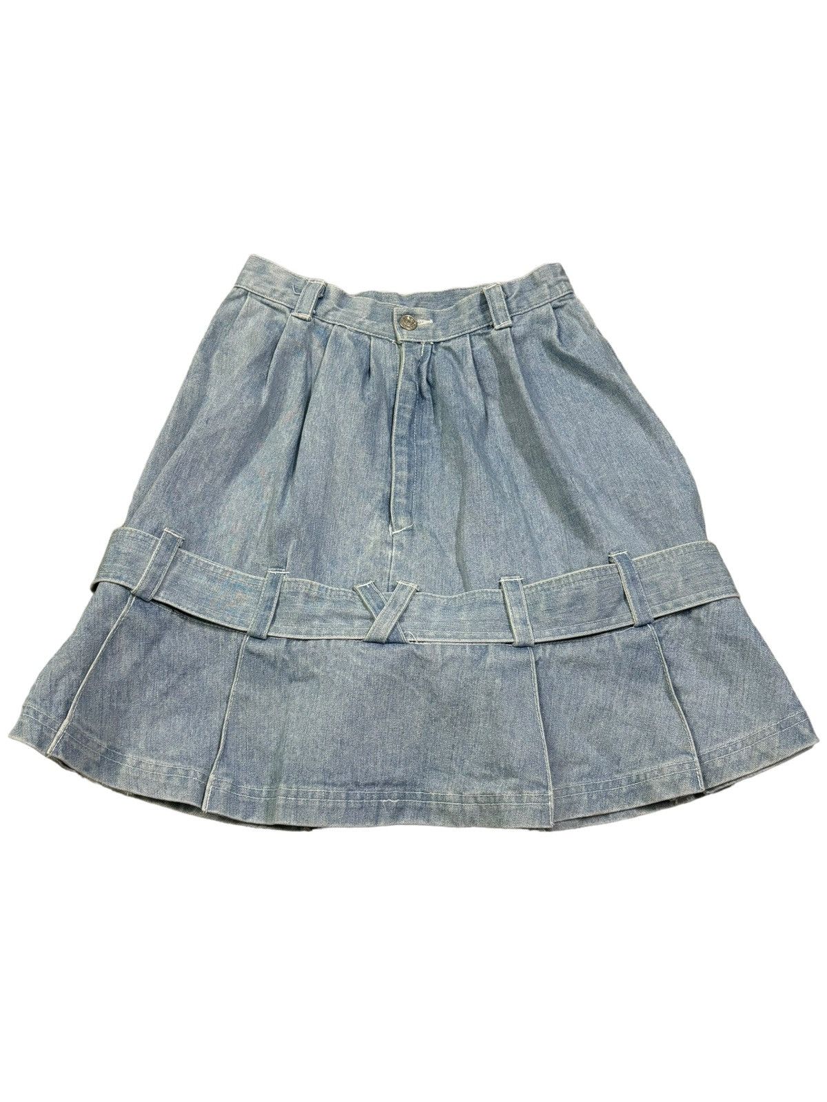 Hysteric Glamour Vintage Japanese Brand Wash Flare Pleated Denim Mini Skirt Size 24" / US 00 / IT 34 - 2 Thumbnail