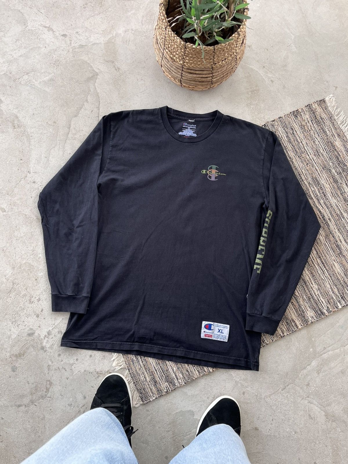 Champion × Supreme Vintage Champion Supreme Faded Black LongSleeve Tshirt Y2K Size US XL / EU 56 / 4 - 2 Thumbnail
