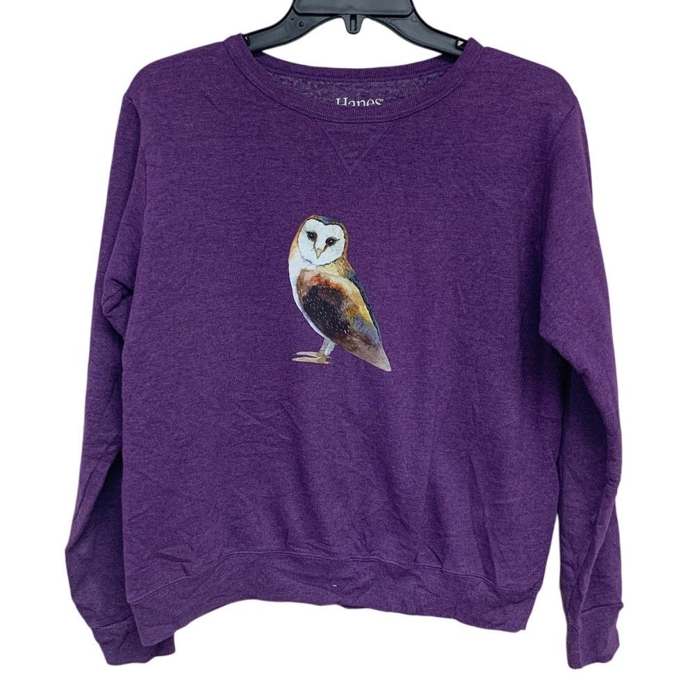 Hanes Hand Printed Womens Small Owl Bird Long Sleeve Sweatshirt Size S / US 4 / IT 40 - 1 Thumbnail