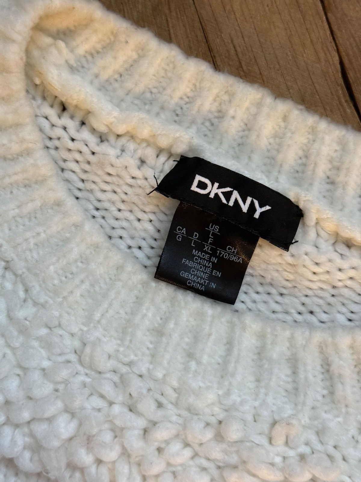 DKNY DKNY Textured Ivory Knit Sweater Size L / US 10 / IT 46 - 2 Thumbnail