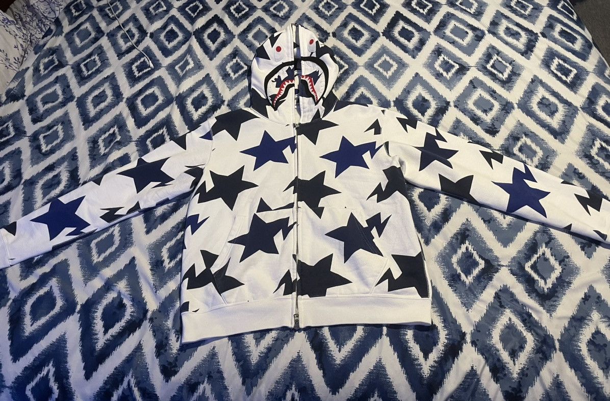 image of Bape Nfs Sta Pattern Shark Full Zip Hoodie in White, Men's (Size Small)