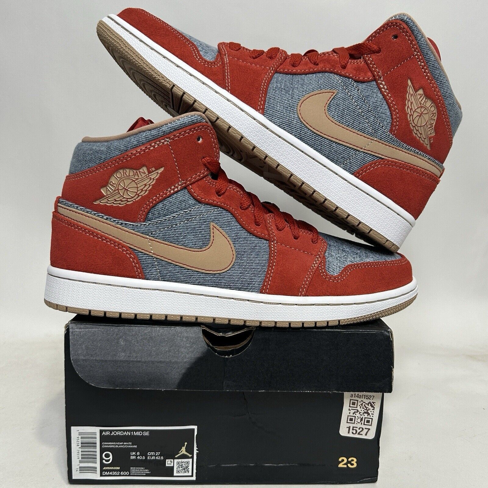 Nike Nike Air Jordan 1 Mid SE “Denim/Cinnabar Red Hemp” 2024 Size US 9 / EU 42 - 1 Thumbnail