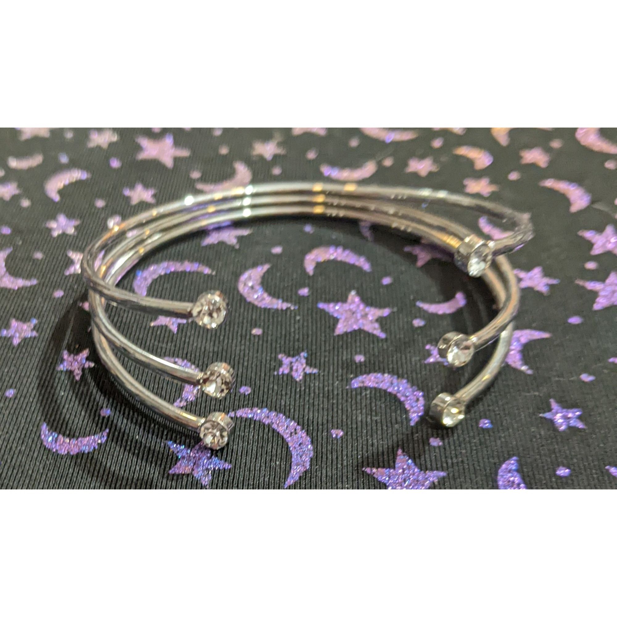 Other Silver Rhinestone Open Cuff Bangle Bracelet Size ONE SIZE - 1 Thumbnail