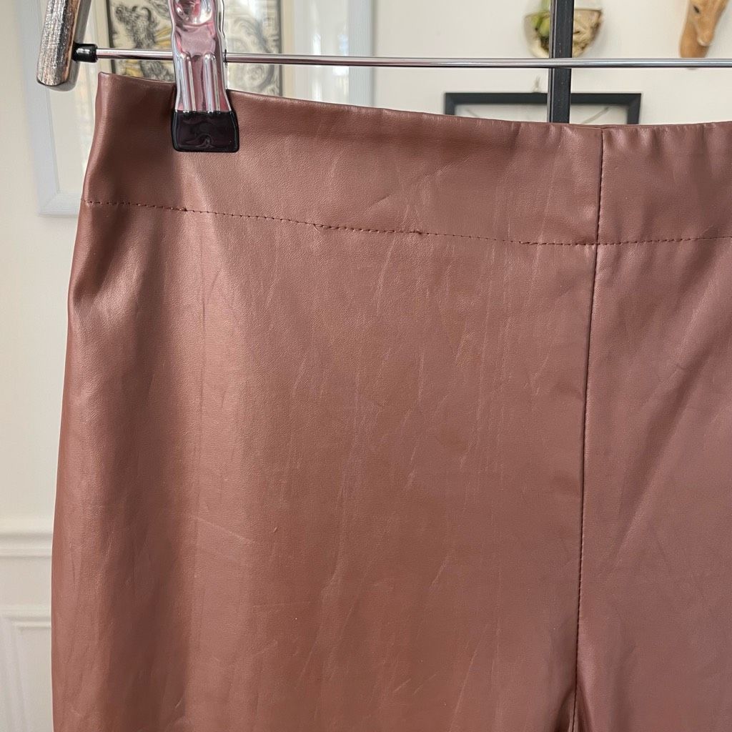 Other S Betro Faux Vegan Leather Brown Side Zip Pants M Long 34” Size 28" / US 6 / IT 42 - 2 Thumbnail