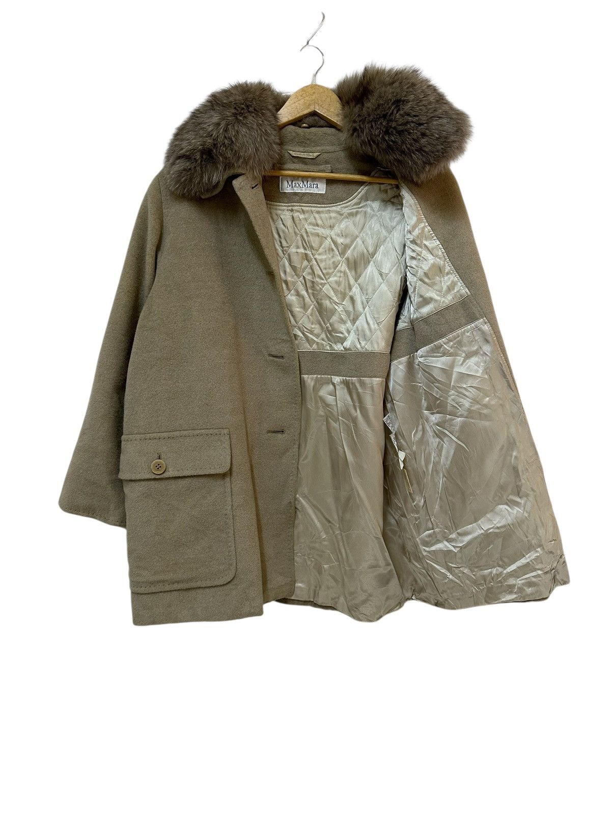 Max Mara vintage Max Mara fur-trimmed wool-cashmere blend coat. Size M / US 6-8 / IT 42-44 - 8 Thumbnail