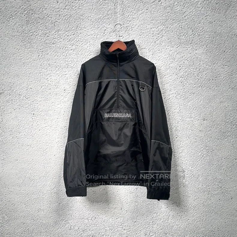Balenciaga Black front and back logo half-zip nylon jacket