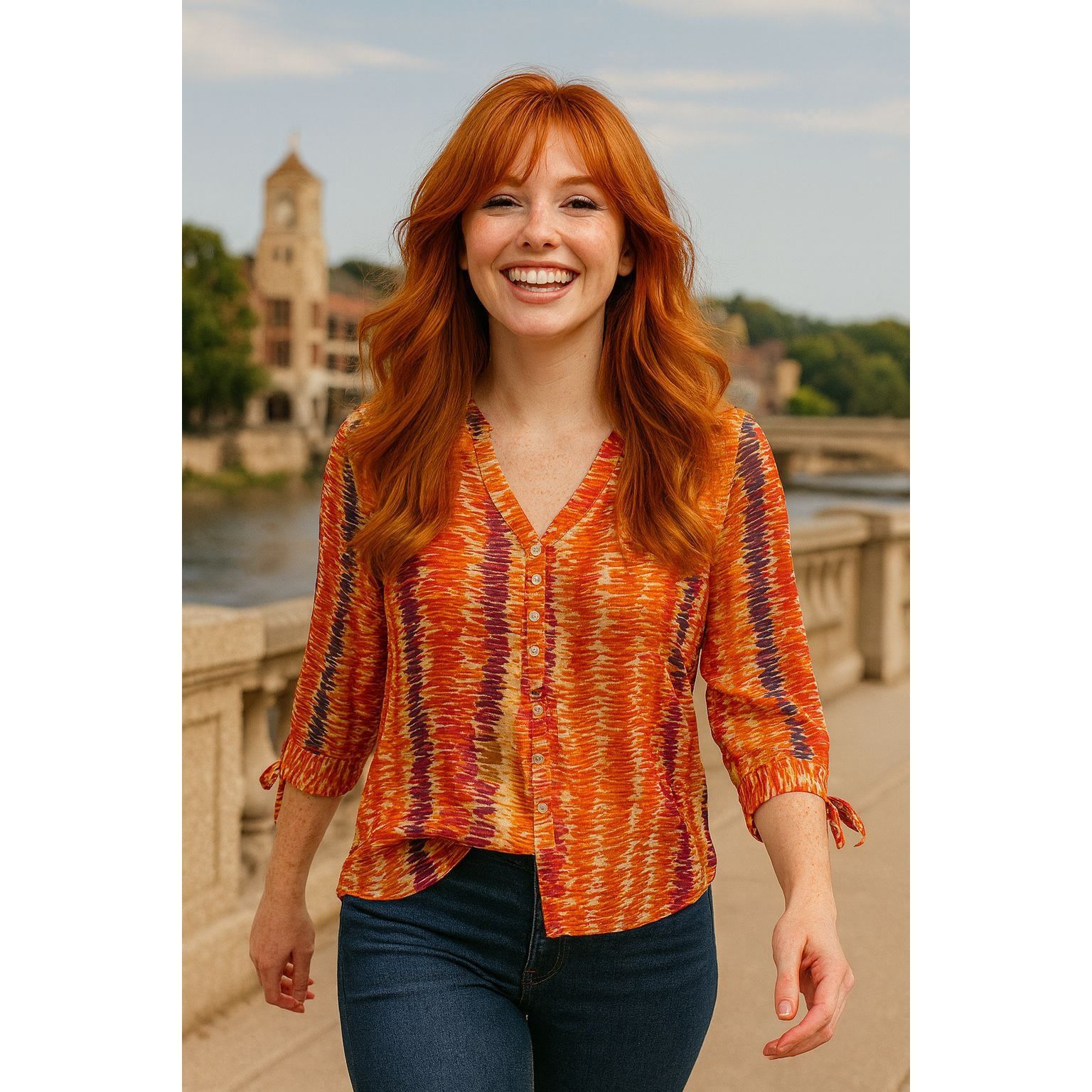 Coldwater Creek Coldwater Creek M Multicolor Silk Blouse V Neck Button Front Size M / US 6-8 / IT 42-44 - 1 Thumbnail