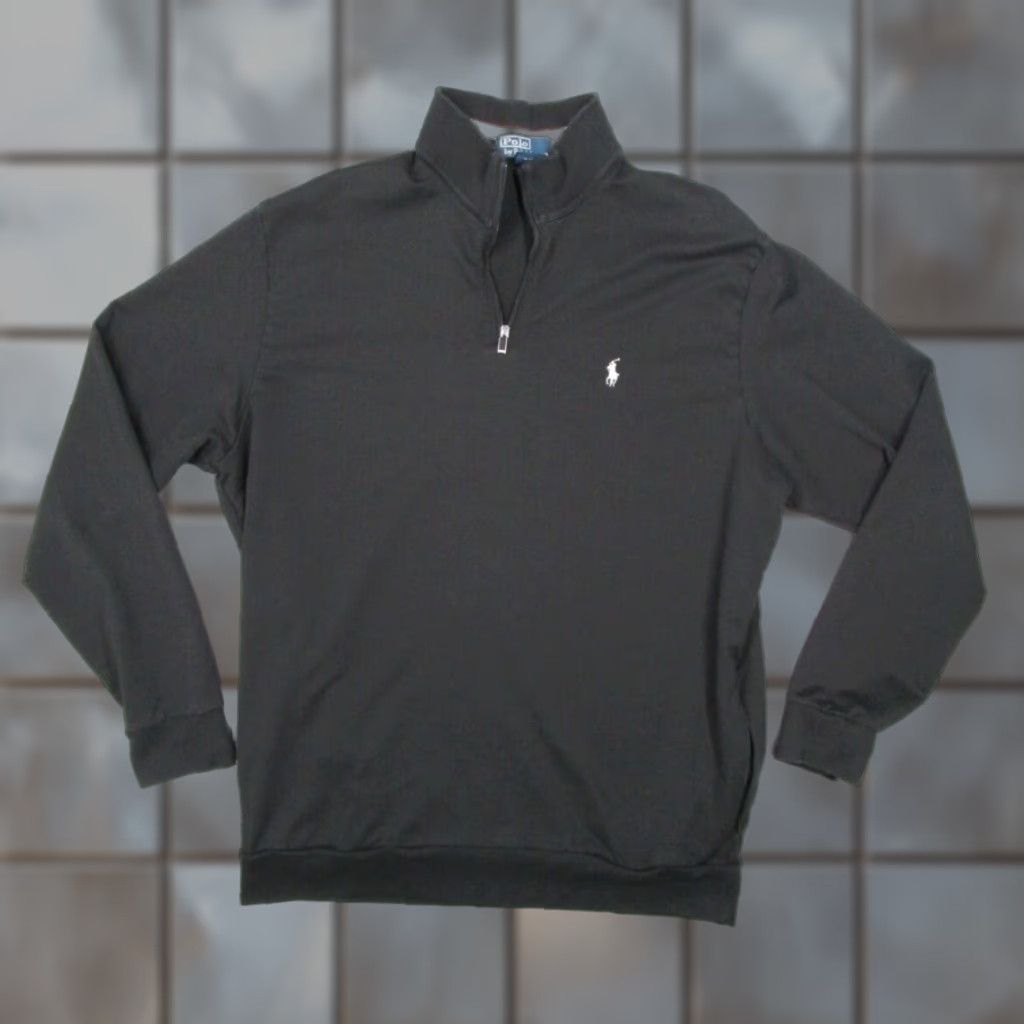 VINTAGE Polo Ralph Lauren Jacket Men’s Large Black 1/4 Zip Pima Cotton Classic Bomber Retro American