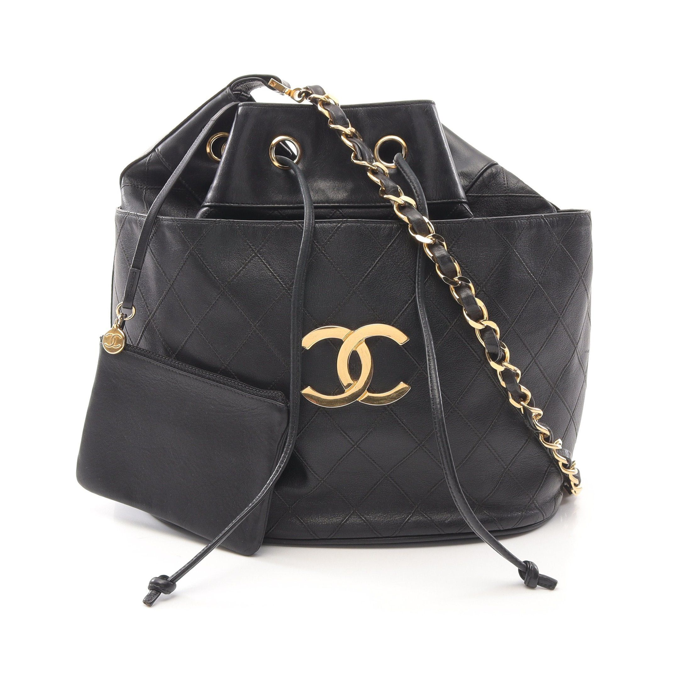 Chanel Bicolore Bucket Bag Purse Chain Shoulder Leather Black Gold Hardware With Pouch, Women's