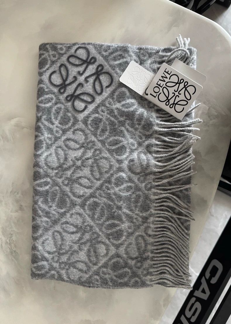 Loewe LOEWE Fur woolen scarf in light grey Size ONE SIZE - 2 Thumbnail