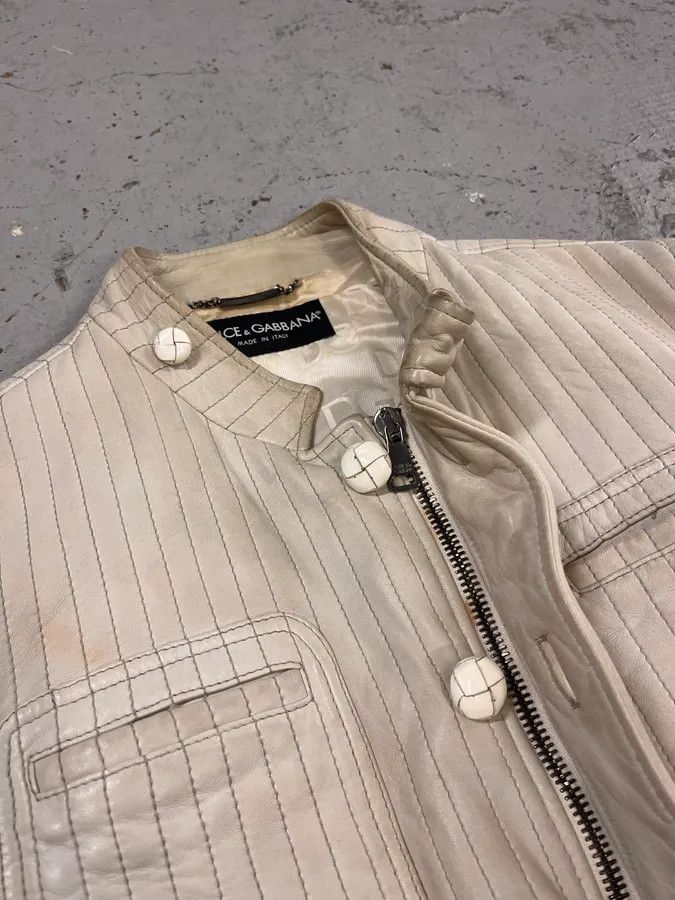 Dolce & Gabbana 2000s Dolce & Gabbana Vertical Cream White Leather Jacket Size US M / EU 48-50 / 2 - 7 Thumbnail