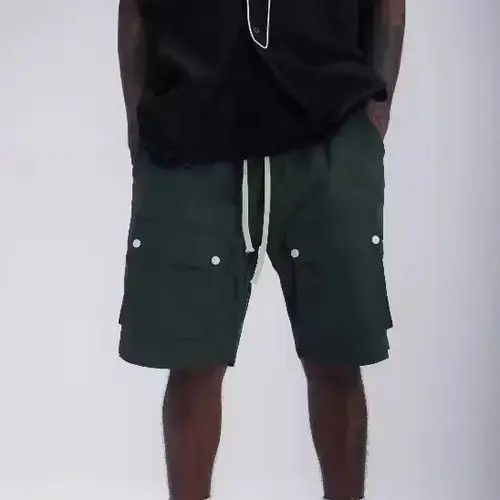 Button Decor Big Pocket Green Shorts