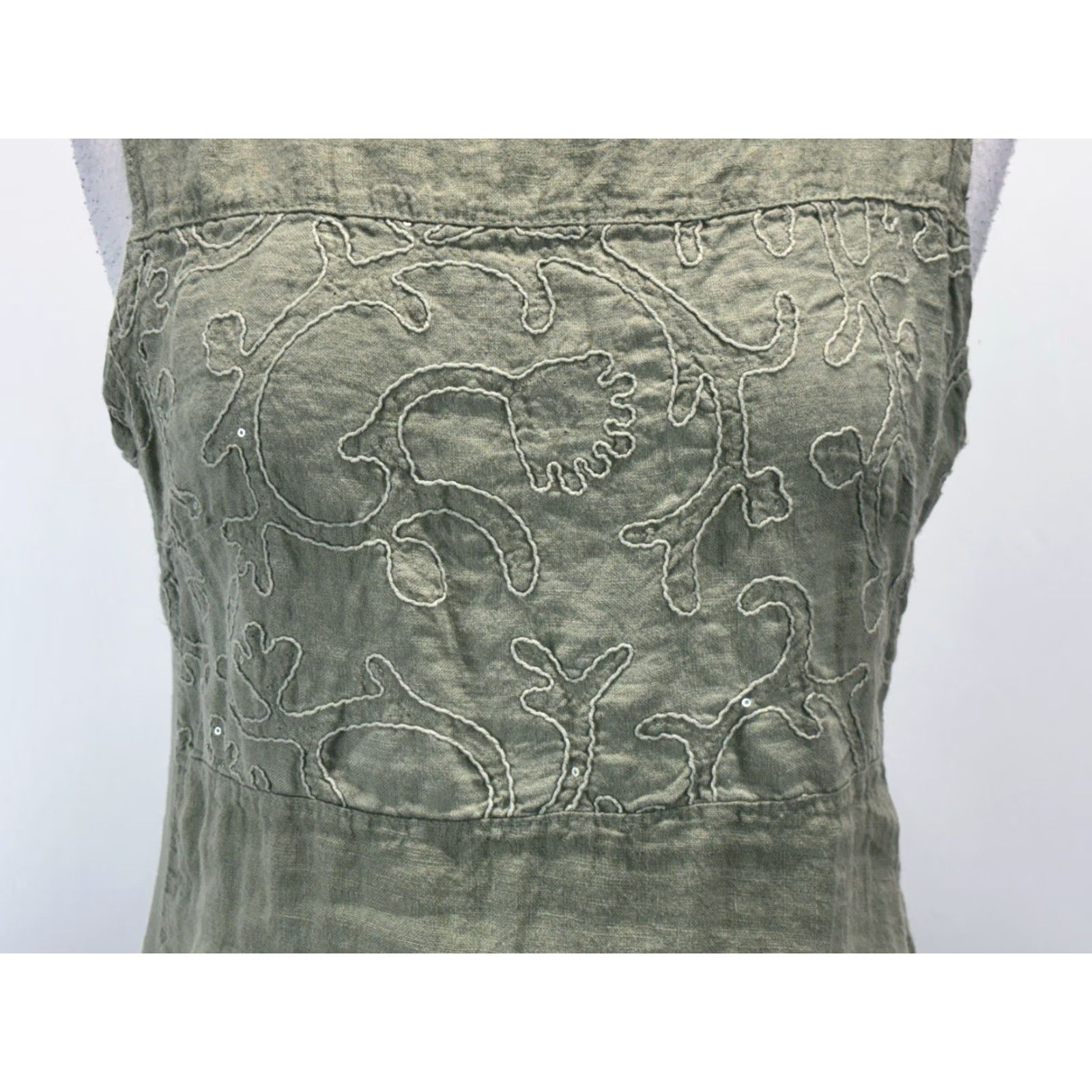 Vintage VINTAGE Lina Tomei Shift Dress Womens Large Green Linen Sleeveless Casual Bohemian Knee Length Size L / US 10 / IT 46 - 6 Thumbnail