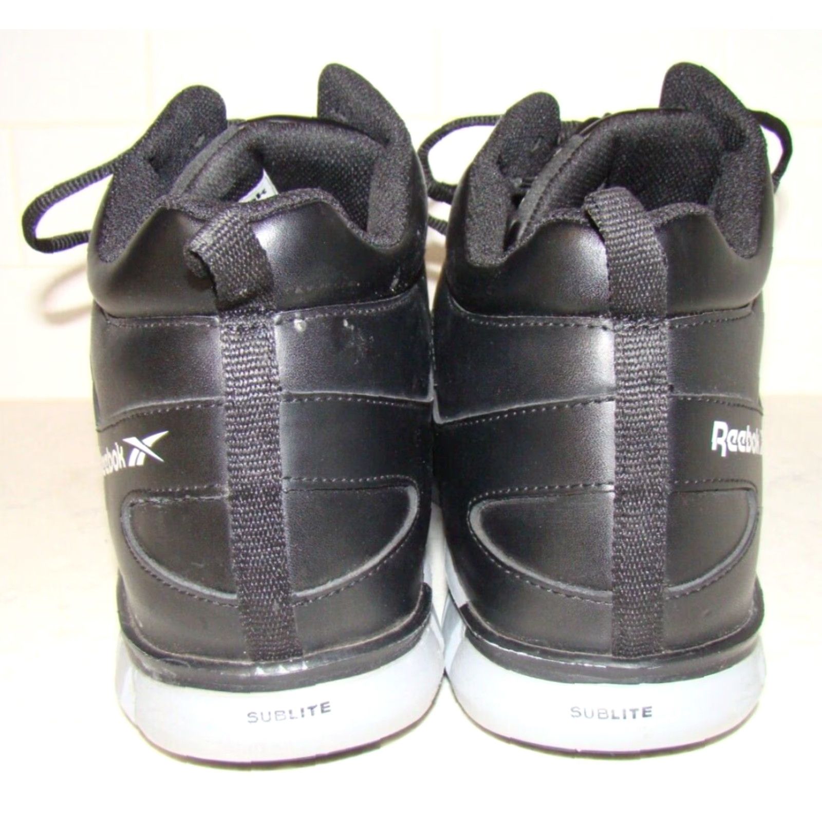 Reebok VINTAGE? No, but adjust: Reebok Work Mens Size 14 W Black Leather Mid Cut Boots ASTM F2413-18 EH Work Boots Size US 14 / EU 47 - 3 Thumbnail