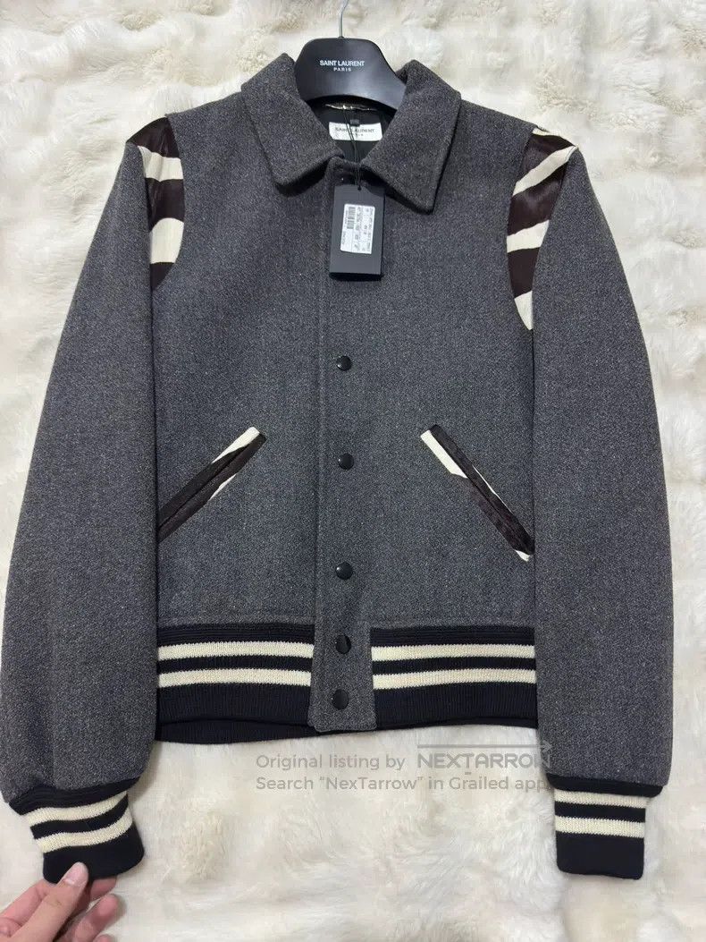 Saint Laurent Paris Saint Laurent Paris Gray Zebra Stripe Baseball Jacket Size US M / EU 48-50 / 2 - 1 Thumbnail